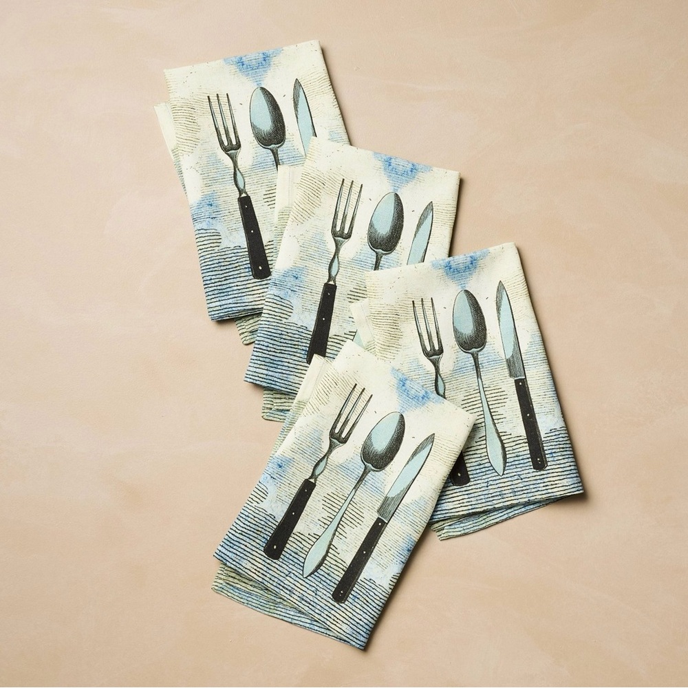 Vintage Inspired Cutlery Print Napkins Set of 4